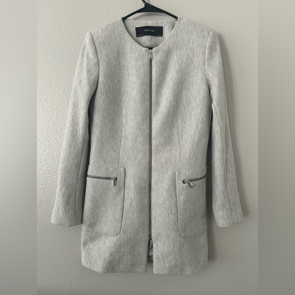 Zara Basic Light Gray Collarless Coat - Picture 1 of 15
